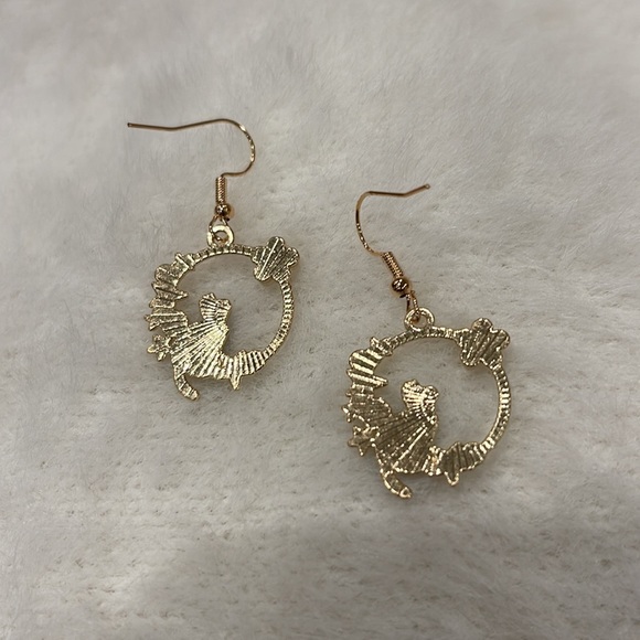 Cat Hoop Statement Earrings Dreamy Starry Night Floral Brushed Gold - Picture 5 of 5